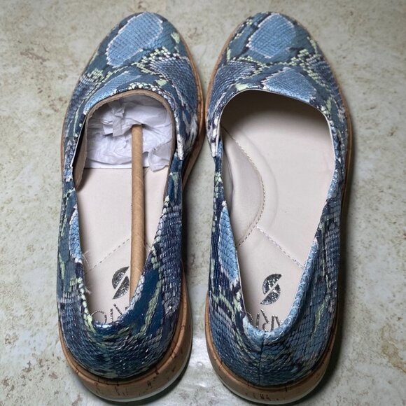 Franco Sarto Womens Snake Print Slip-On Platform Loafers Size 8.5 With Cork Sole - Picture 8 of 11